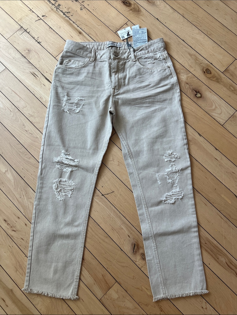 Zara Beige Cropped Ankle Jeans